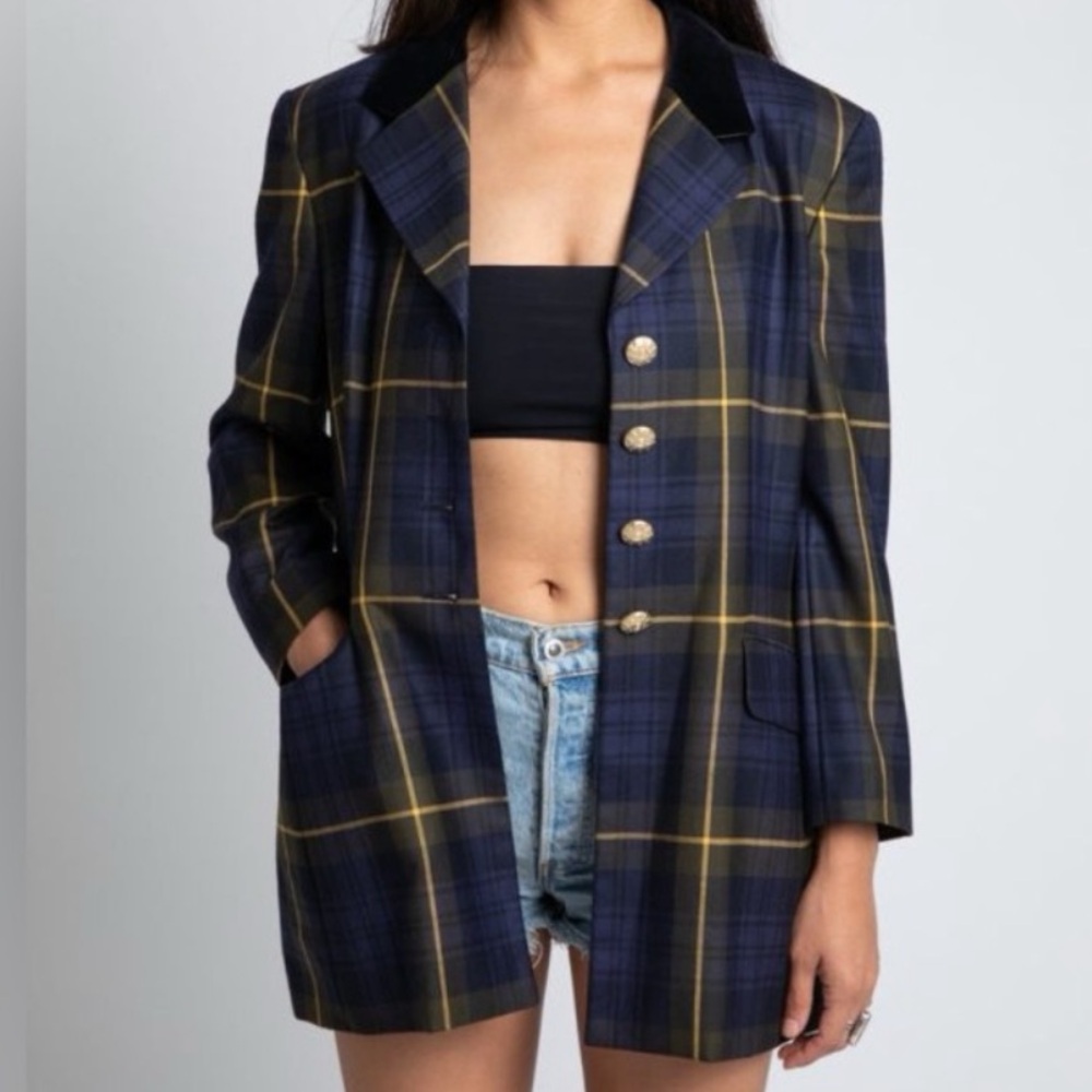 Vintage Escada‎ margaretha Ley blue plaid wool blazer size S/34/6